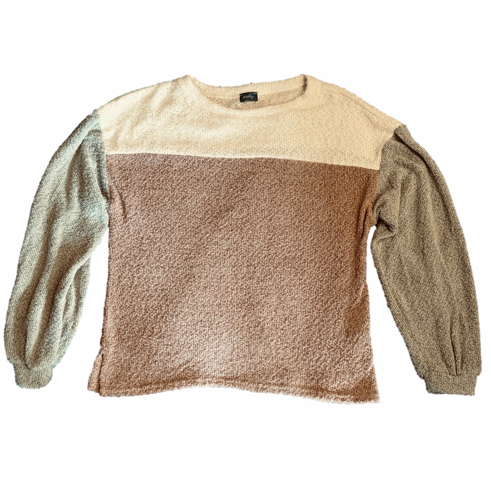 Neely Colorblock Crewneck Sweater Cream, Taupe, Gray
